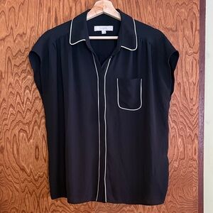 LOFT Black Shirt with White Piping